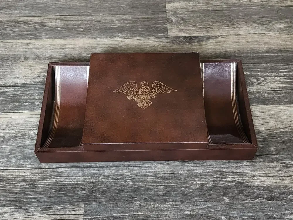 Mens Vintage Dresser Caddy Valet Faux Leather US Eagle Seal Jewelry Box